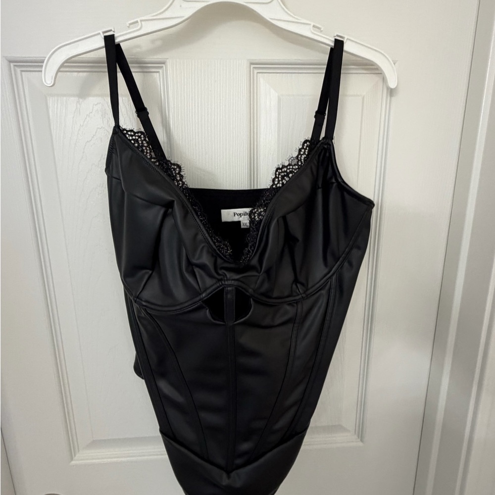GUC Popilush Shapewear Faux Leather Hourglass Cutout Corset Bodysuit XXL - Picture 5 of 8